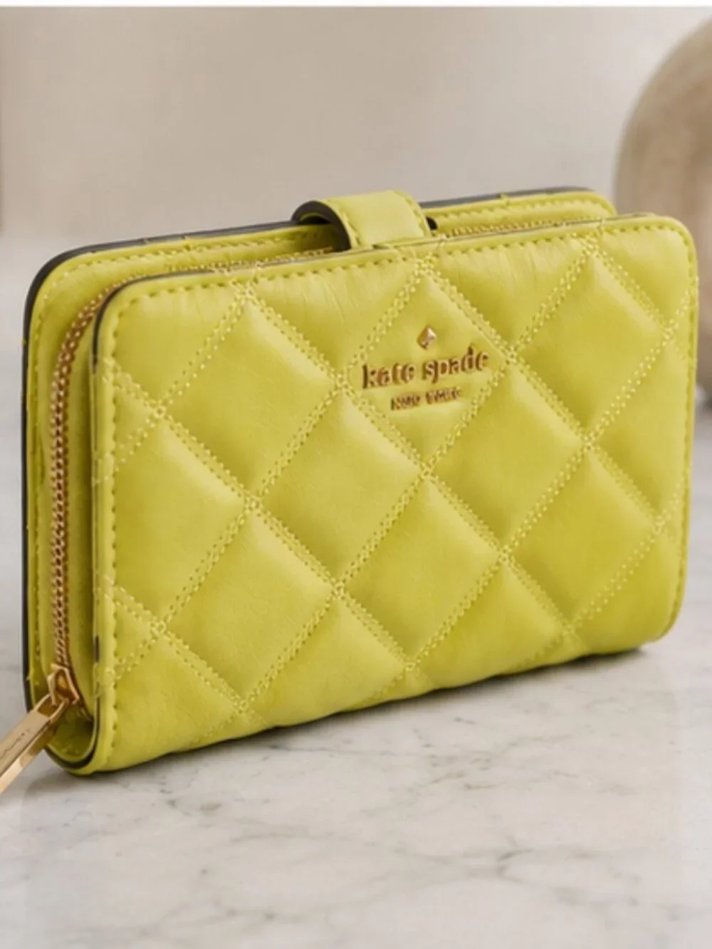 Kate Spade Pastel Green Quilted Leather Bifold Wallet NWT
